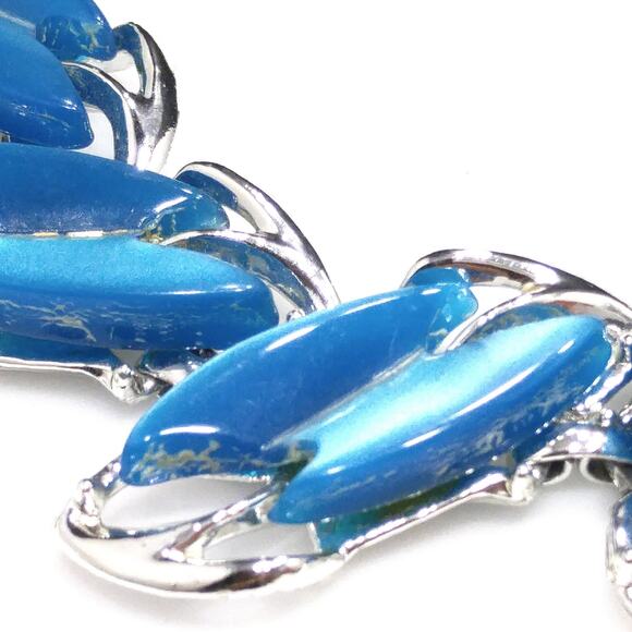 Vintage Moonglow Blue Link Bracelet, Silver Tone, 1950s - Picture 5 of 10